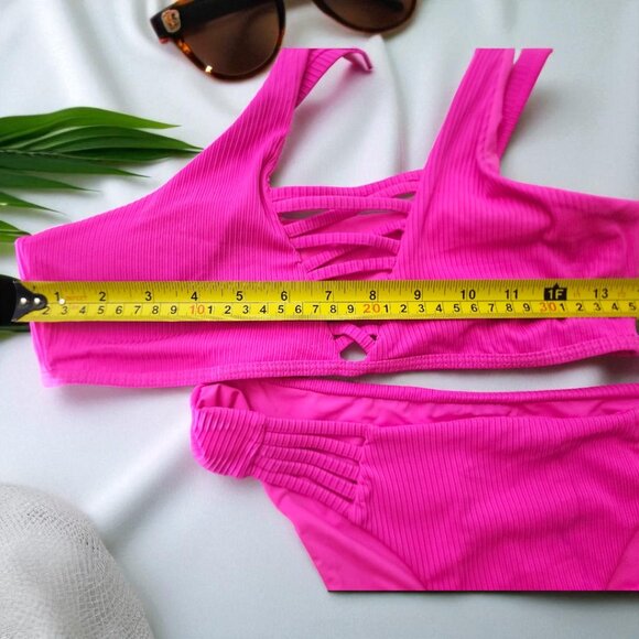 Hot Pink Strappy Bikini Set – Ribbed Texture | S/M Fit | No Tag - Picture 4 of 5